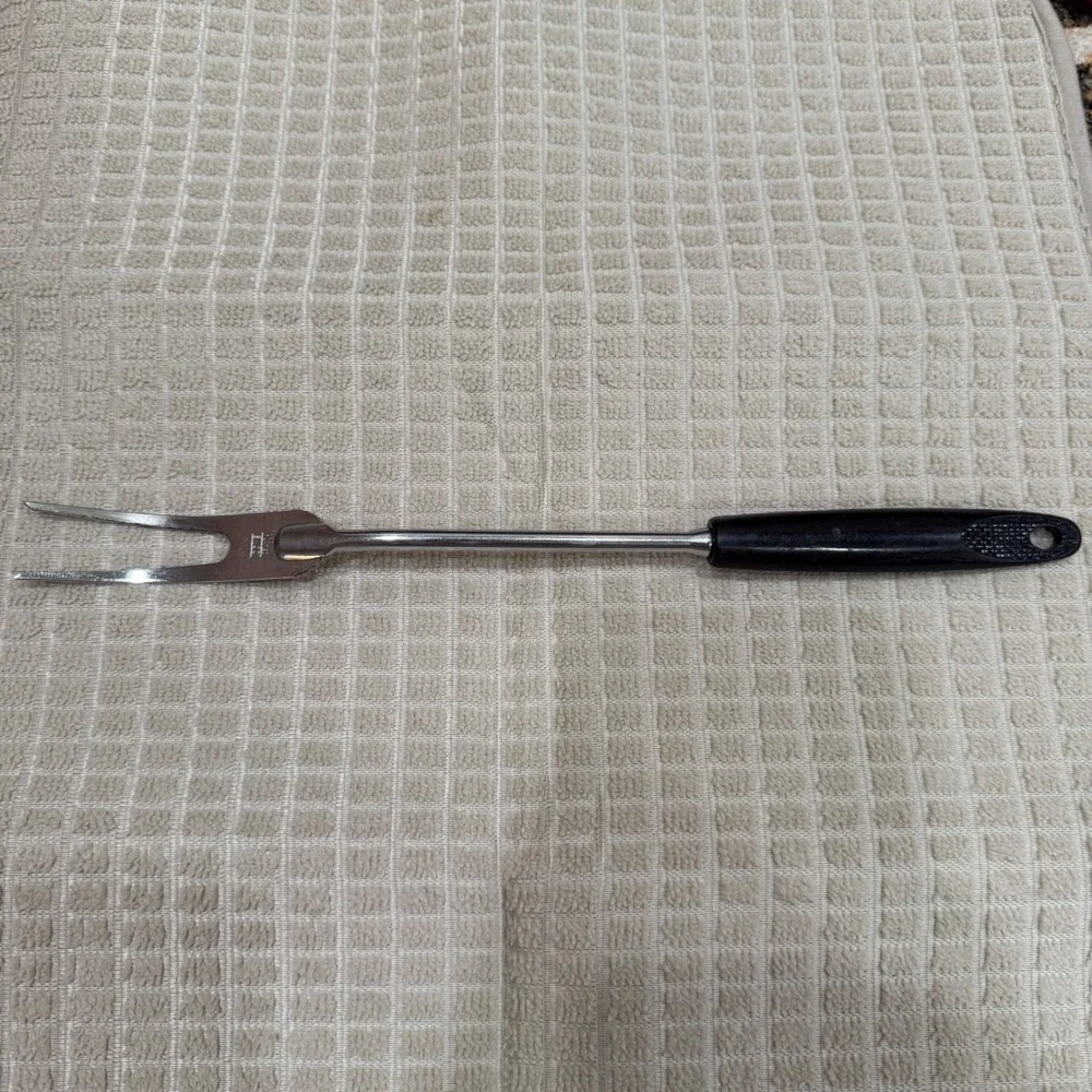 Vintage Ekco Meat Carving Fork Chromium‎ Plated USA Black Handle 12.5 Inch